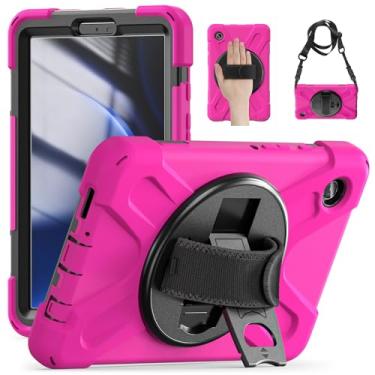 Imagem de EMAPANG Capa para Samsung Galaxy Tab A9 22.1 cm (SM-X110/X115), capa resistente à prova de choque com suporte giratório e alça de mão/ombro para tablet Samsung A9 2023 acessórios - rosa rosa