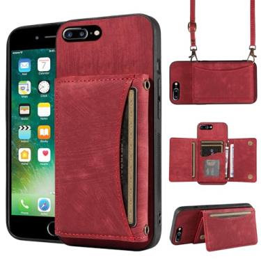 Imagem de Capa de telefone para iPhone 7plus 8plus 7/8 Plus capa carteira com alça de ombro transversal e porta-cartão de crédito de couro bolso fino suporte celular i Phone7s 7s 7+ 8s 8+ Phones8 7p 8p meninas