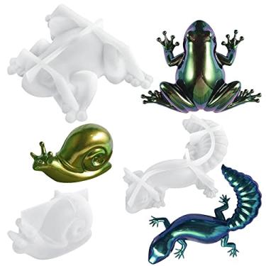 Imagem de Moldes de resina de silicone em formato de caracóis sapo 3D, 3 peças, moldes de resina epóxi realista, molde de silicone animal realista, para mesa de parede, decoração de armários
