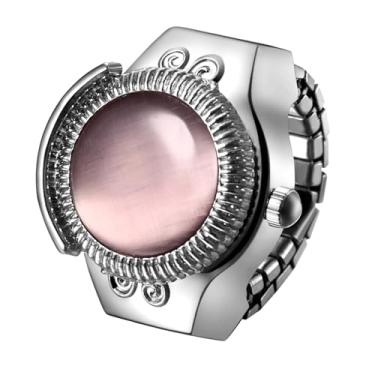 Imagem de Lancardo Relógio com anel elástico: pulseira elástica prata analógica de quartzo brilhante olho de gato caixa aberta relógio de dedo masculino feminino Natal aniversário, rosa, diariamente