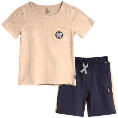 Imagem de Volcom Conjunto de shorts para meninos - camiseta de manga curta de 2 peças e shorts de moletom felpudo francês - conjunto de roupa de verão para meninos (2-7), Pedra, 4
