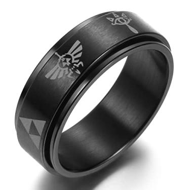 Imagem de Adreamz Anel Fidget para 8 mm Preto The Legend of Zelda Triforce Anel giratório, Metal não precioso, Sem pedra preciosa