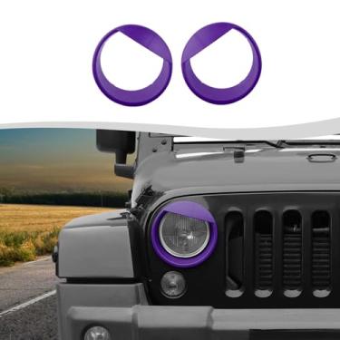 Imagem de SQQP Capa de farol dianteiro, kit de acabamento de biséis estilo Angry Bird adequado para Jeep Wrangler JK JKU 2007-2018 (roxo)