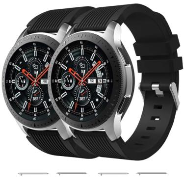 Imagem de Nacorulu Pulseira de silicone compatível com Galaxy Watch de 46 mm/3 de 45 mm/Gear S3, relógio inteligente de 22 mm (pacote com 2) (preto/preto)
