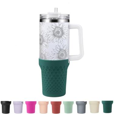 Imagem de Uvafly Bota de silicone para Stanley, protetor de fundo de copo, acessórios para Stanley Quencher H2.0 FlowState Tumbler 567 g/567 g/850 g/Stanley Adventure Quencher Tumbler 680 g (verde escuro)