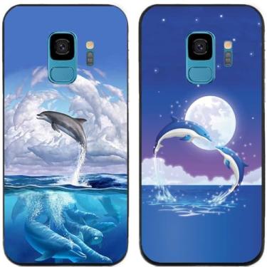 Imagem de 2 peças Golfinhos Amor Impresso TPU Gel Silicone Capa de Telefone Traseira para Samsung Galaxy (Galaxy S9)