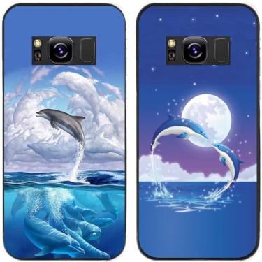 Imagem de 2 peças coruja lobo leão tigre gato pilha golfinhos pug husky cão dinossauro panda capa de telefone traseira gel TPU para Samsung Galaxy S8 (golfinhos)