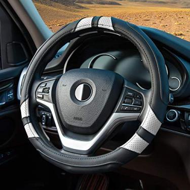 Imagem de Achiou Capa de volante universal 38 cm com contornos de aderência, couro antiderrapante, sem cheiro, adequado para todas as estações