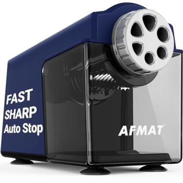 Imagem de AFMAT Apontador de lápis elétrico PSX4 resistente, apontador de lápis para sala de aula de 6 furos para lápis de 6 a 11 mm, apontador de lápis de parada automática, 10.000 afiações, lápis de cor, azul
