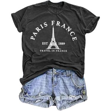 Imagem de Camiseta feminina Paris França Torre Eiffel Camiseta Viagem na França Camisetas de férias Paris Tops, Cinza 1, P