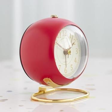 Imagem de Relógio de parede de metal elegante estilo europeu, relógio de mesa de metal - arte silenciosa de cronometragem, decoração de cabeceira (vermelho)