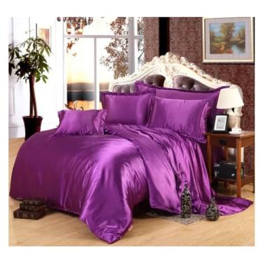 Imagem de Jogo de cama de cetim preto capa de edredom e fronhas de luxo lençol queen size cama de casal, lençóis de cama (I 150 x 200 cm 3 peças)