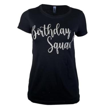 Imagem de MISS POPULAR Camiseta de aniversário feminina com estampa de peito | Glitter Birthday Girl, Queen, Squad, Its My Birthday | Tamanhos P-3GG, Birthday Squad - Prata, GG