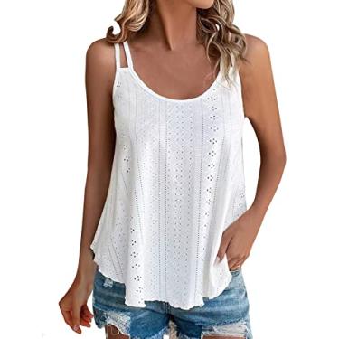 Imagem de Camiseta regata feminina casual de verão 2024 com decote em U e alças finas sem mangas, Branco, XXG