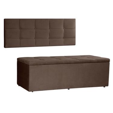 Imagem de Kit Painel e Calçadeira Baú Solteiro 0,90m Roma Suede Marrom - Pallazio
