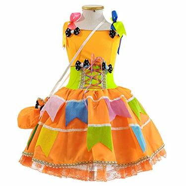 Imagem de Vestido Festa Junina Infantil Laranja com Bandeirinhas e Bolsa (M 7-8)