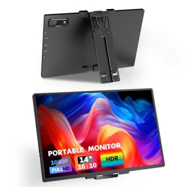 Imagem de Jonsboir Monitor portátil 14'' FHD 1080P USB C HDMI Gaming Ultra Slim IPS Display HDR Plug & Play, monitor externo para laptop, PC, telefone, Mac sem driver