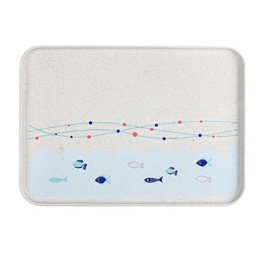 Imagem de Prato retangular de palha de trigo com padrão de peixe do mundo subaquático, bandeja de servir versátil para hotel, chá, fruta, comida, conjunto - G