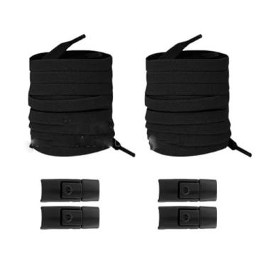 Imagem de 2 Pares De Cadarços De Pressão Sem Cadarços Cadarços Elásticos Tênis Crianças Adulto Sem Cadarço Cadarço Alargado Cadarço Plano Sapatos(Black)