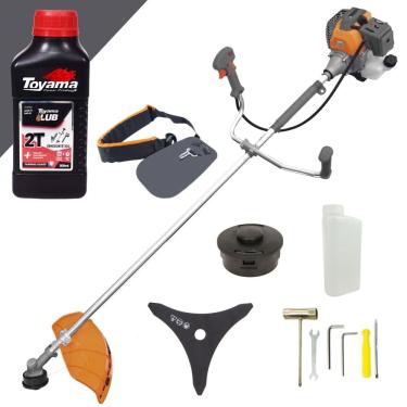 Imagem de Roçadeira RL430P Plus Tekna Á Gasolina Motor 2T 43cc 1,7HP Modelo Completo Com Lâmina 3 Pontas e Cabeçote Nylon + Óleo Toyama Lubrificante 2 Tempos