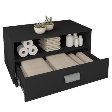 Imagem de Gabinete Armário Banheiro Com Rodízios Towel Preto