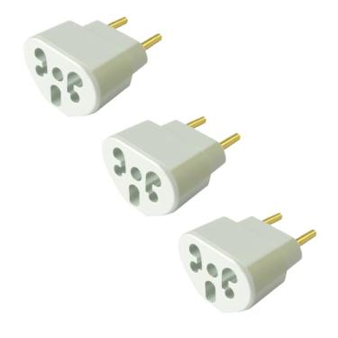 Imagem de Kit com 03 Adaptadores De Tomada Plug Para 10a e 20a Até 250v T Bob Love - Plugue Bivolt 110v 220v Benjamin Branco Pequeno