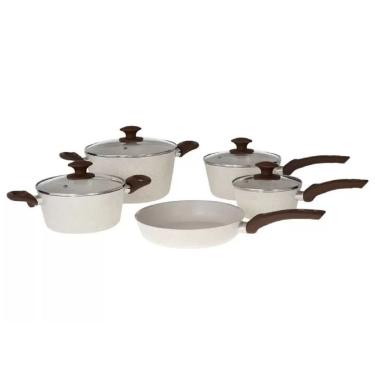 Imagem de Jogo de Panelas Brinox Antiaderente Ceramic Life 5 Peças Suprema Vanilla