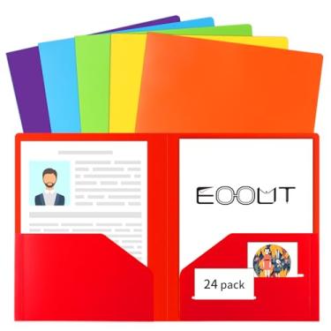 Imagem de Pasta de bolso de plástico EOOUT 24 peças, pastas resistentes para escritório e escola, tamanho de letra, 6 cores sortidas com 36 etiquetas de categoria