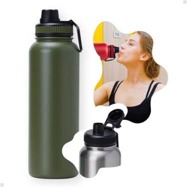 Imagem de Garrafa Termica Inox Parede Dupla 1,2 Litros Garrafinha De Agua Original Inoxidavel Frio Gelando Quente 24h academia trabalho escritorio casa oficina Tampa livre de BPA proteção bocal (Verde)