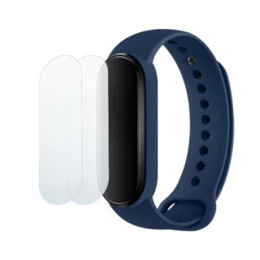 Imagem de Pulseiras compatíveis com xiaomi MI BAND 4 / MI BAND 5 / MI BAND 6 / MI BAND 7 / MI BAND 8 / MI BAND 9 + Película Protetora Gel Ultra-Slim (Mi band 5/6 Azul escuro + pelicula)