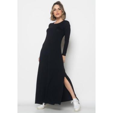 Imagem de Vestido Longo Manga Longa Malha Preto Salvatore Fashion