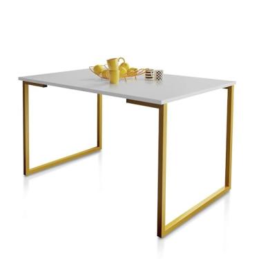 Imagem de Mesa de Jantar Steel Estilo Industrial Pés de Aço 120x80cm Dourado/branco