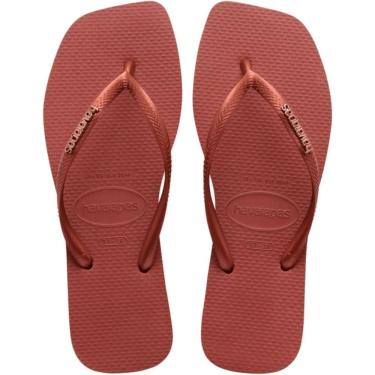 Imagem de Chinelo Dedo Feminino Casual Dia a Dia Praia Passeio Havaianas Slim Square Logo Metallic
