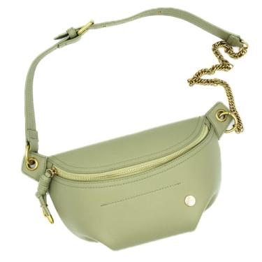 Imagem de Modern+Chic Bolsa de cinto feminina – Catherine Bolsa de couro vegano, bolsa transversal com alça de corrente e bolso interno, Pistache torrado