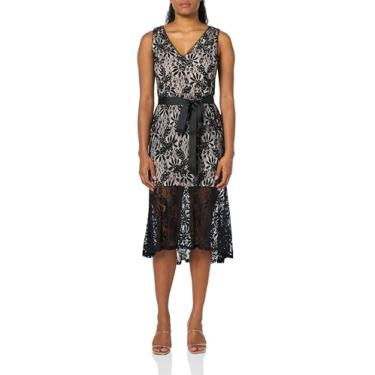 Imagem de Adrianna Papell Vestido feminino de renda midi com babados, Preto, 42