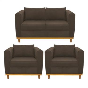 Imagem de Kit Sofá 2 Lugares e 2 Poltronas Europa Suede Marrom AM Decor