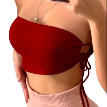 Imagem de Kit 2 Tops Faixa Cropped Feminino Amarração Casual Multiuso Festa - Hy