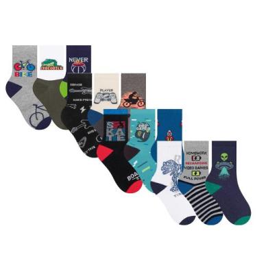 Imagem de Kit Com 12 Pares Meias Infantil Selene Estampada Calcanhar Verdadeiro,