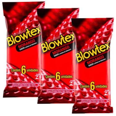Imagem de Kit c/ 3 Pacotes Preservativo Blowtex Morango c/ 6 Un Cada