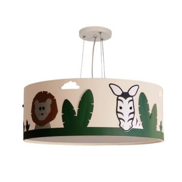 Imagem de Lustre Infantil Pendente Safari Cúpula Cinza Tecido 40X15 Cm - Tom luz