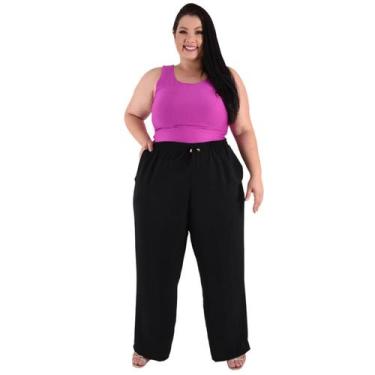 Imagem de Calça Plus Size Estilo Pantalona Feminina Cintura Alta Dunas Tendencia