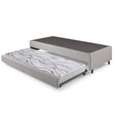 Imagem de Bicama Box Solteiro material sintético Linho Cinza 120x203x28 cm com C