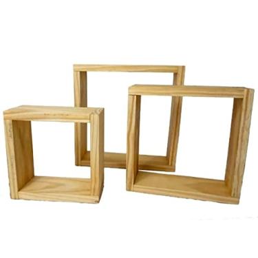 Imagem de KIT NICHO DECORATIVO MADEIRA RÚSTICO TRIO SIMPLES - NOGUEIRA/CRU (Cru)