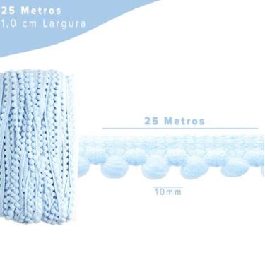 Imagem de Fita Pompom Azul Bebê 10mm Rolo Com 25 Metros - Nybc