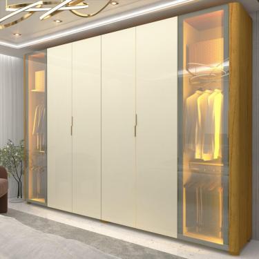 Imagem de Guarda Roupa Casal com Vidro Reflecta LED e Pés 6 Portas Innova Gelius - Naturale/Off White