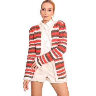 Imagem de Cardigan Tricot Feminino Alongado Inverno Listrado Quentinho - Aymee, 