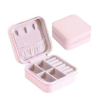 Imagem de Porta Jóias Portátil Viagem Estojo Maleta Caixa Couro Zíper - Top, Ros