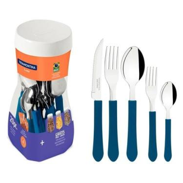 Imagem de Faqueiro Tramontina Leme Azul Pote com 20 Peças, Azul, 20 peças