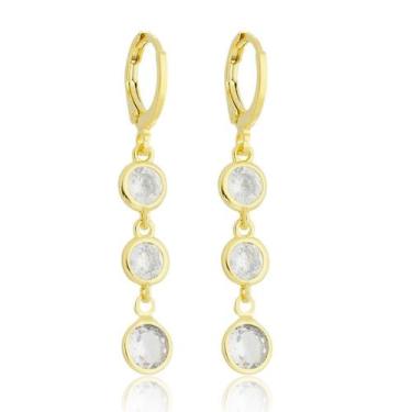 Imagem de Brinco Argolinha Cascata de Zircõnia Folheado Ouro 18k Antialérgico - 