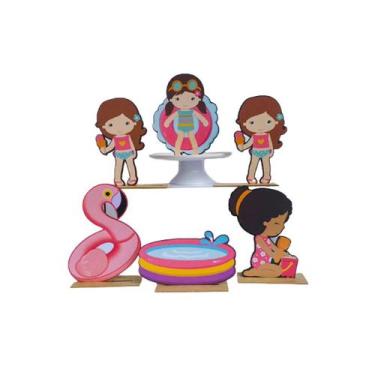 Imagem de Kit Display de Mesa 6 Peças Festa Pool Party Feminino MDF - Juju Brasi